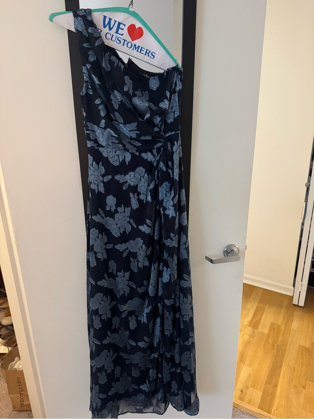 Lulu's Navy Floral One-Shoulder Maxi Dress